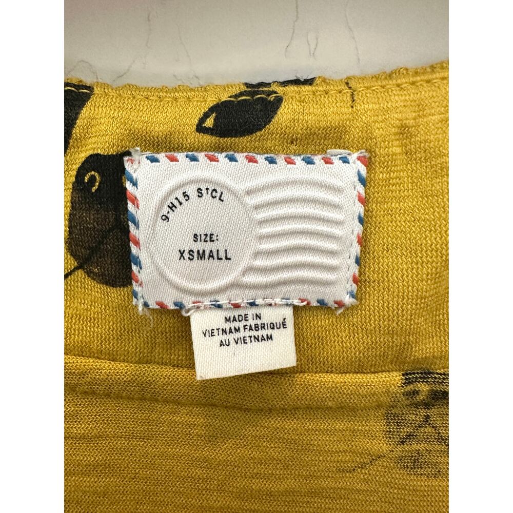 ANTHROPOLOGIE | French Bulldog Graphic Top Yellow Dog Print Scoop Neck Tee | XS - Picture 6 of 8